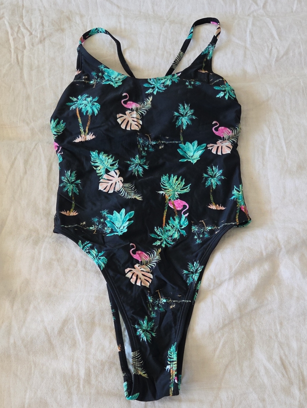 Cupshe Black Tropical Flamingo Print One-Piece Swimsuit